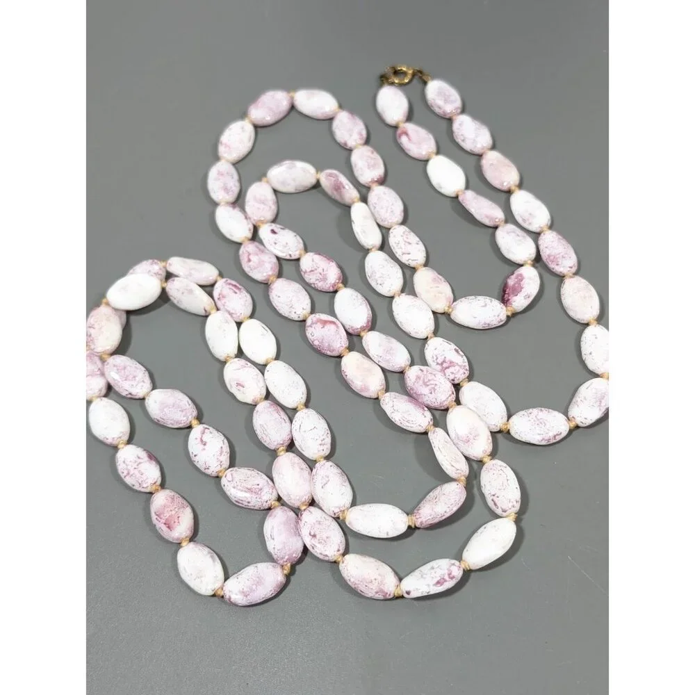Vintage Italian Mottled Glass Bead Necklace Purple Single Long Strand 52